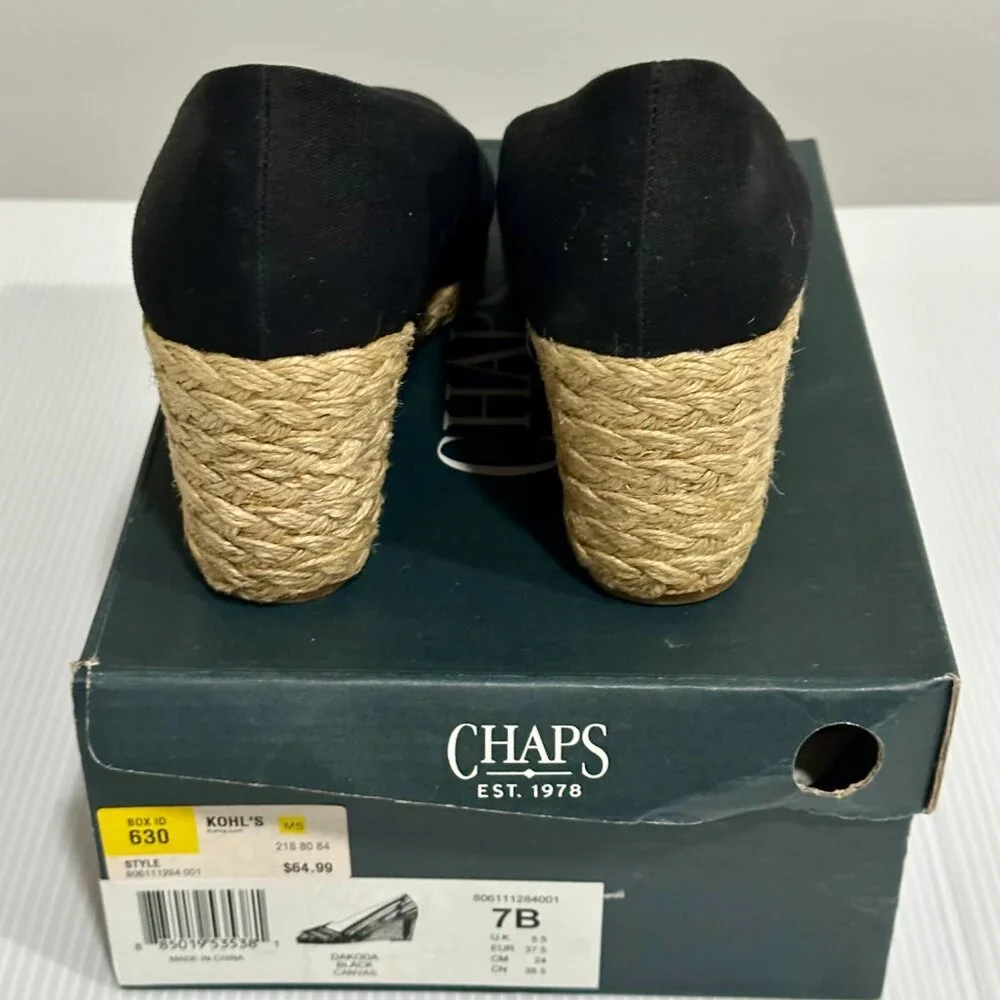CHAPS Dakoda Black Canvas Espadrille Wedge Open Toes Heels Shoes size 7B